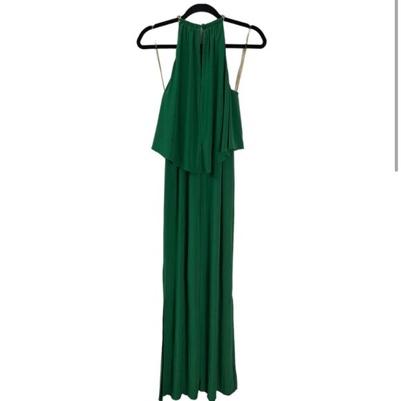 Dress Barn Gold Chain Halter Maxi Dress in Green Size 4 - Picture 2 of 4